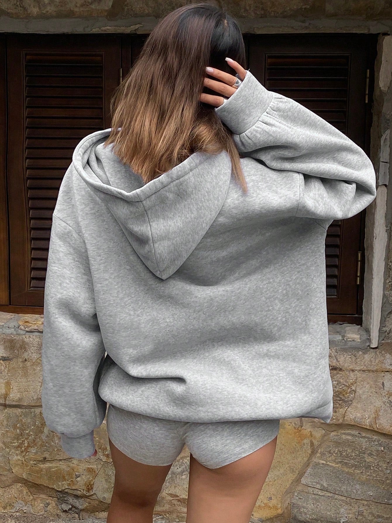 SXV Grey Solid Autumn New Loose Casual Hooded Sweatshirt For Women