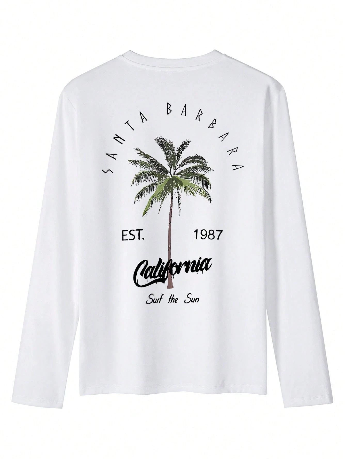 SXV Palm Tree Print Casual Loose Long Sleeve T-Shirt