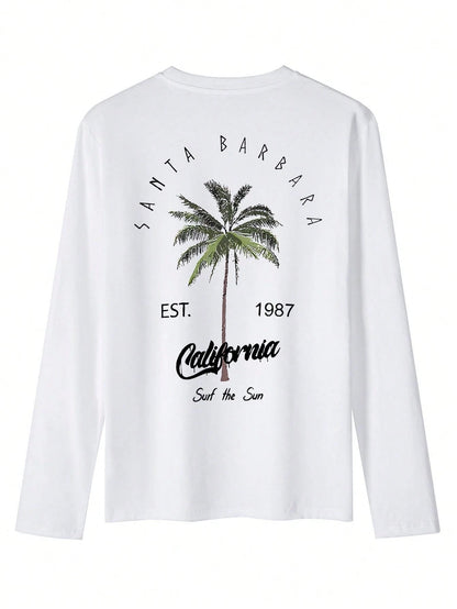 SXV Palm Tree Print Casual Loose Long Sleeve T-Shirt