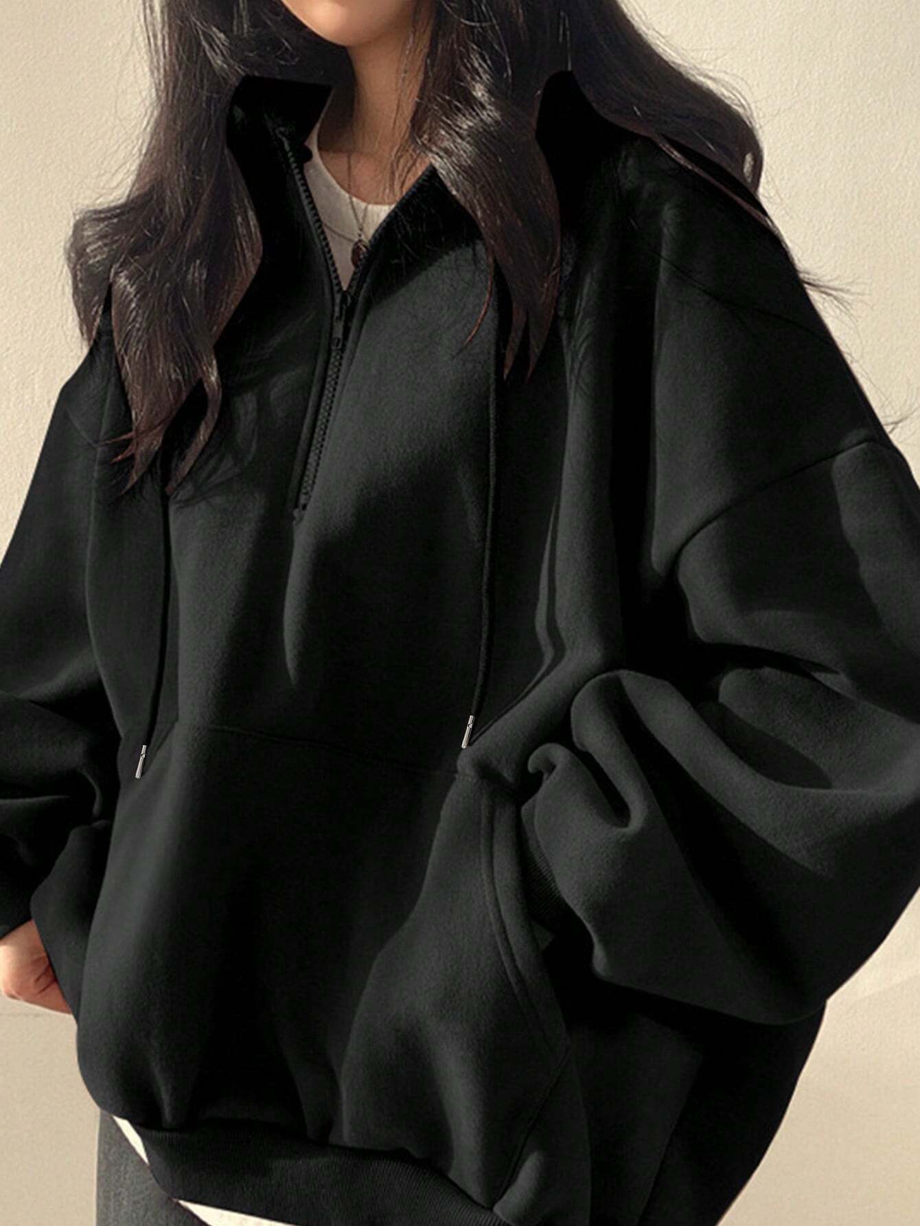 SXV solid half zip hoodie with pockets for women