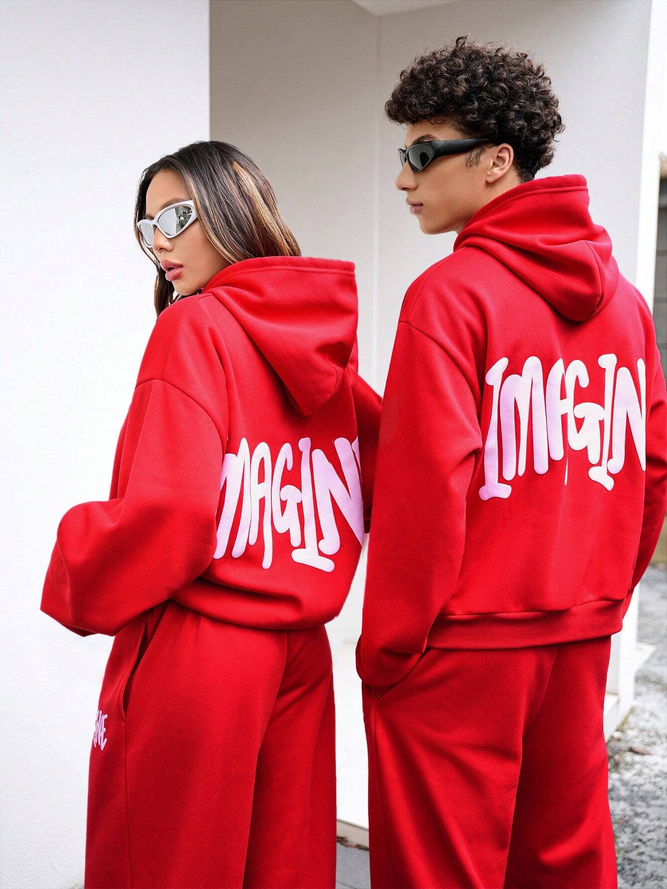 SXV Unisex 1pc Casual Letter Print Dropped Shoulder Loose Hooded