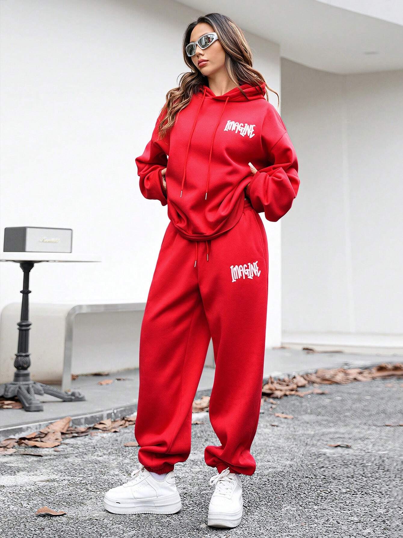 SXV Unisex 1pc Casual Letter Print Dropped Shoulder Loose Hooded