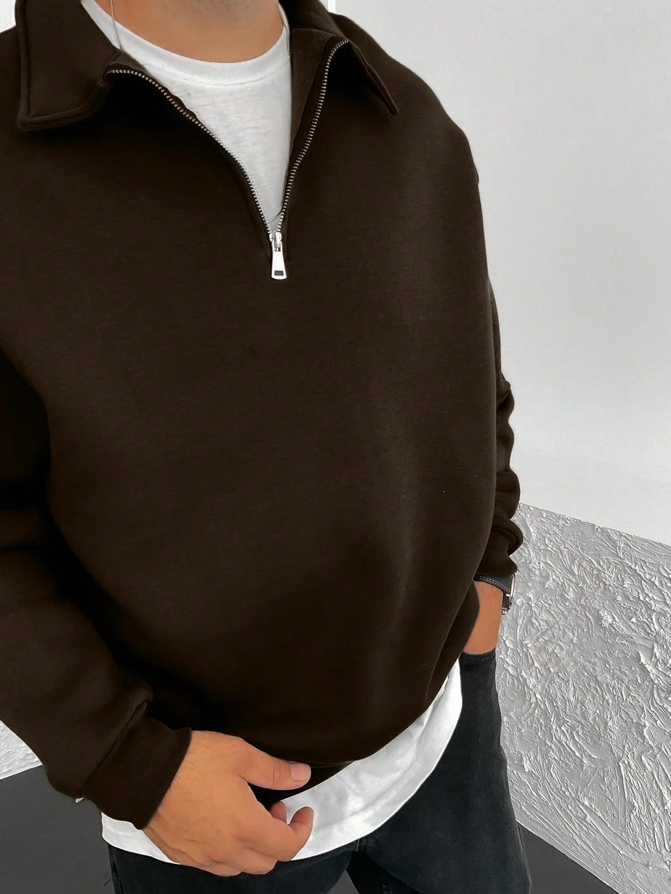 SXV STYLE Solid Plain Half Zipper Collared Sweatshirt for Men