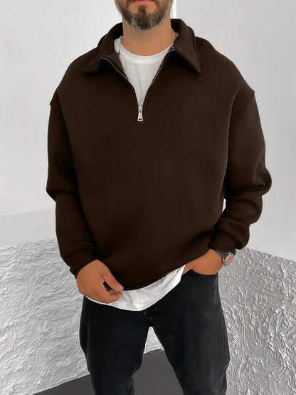 SXV STYLE Solid Plain Half Zipper Collared Sweatshirt for Men