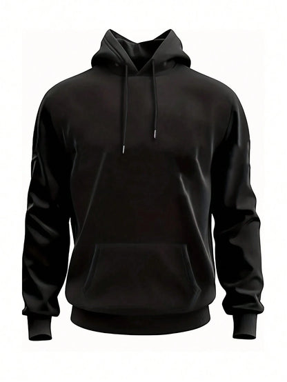 SXV Men's Solid Color Drop Shoulder Long Sleeve Drawstring Pocket Casual Hoodie, Autumn