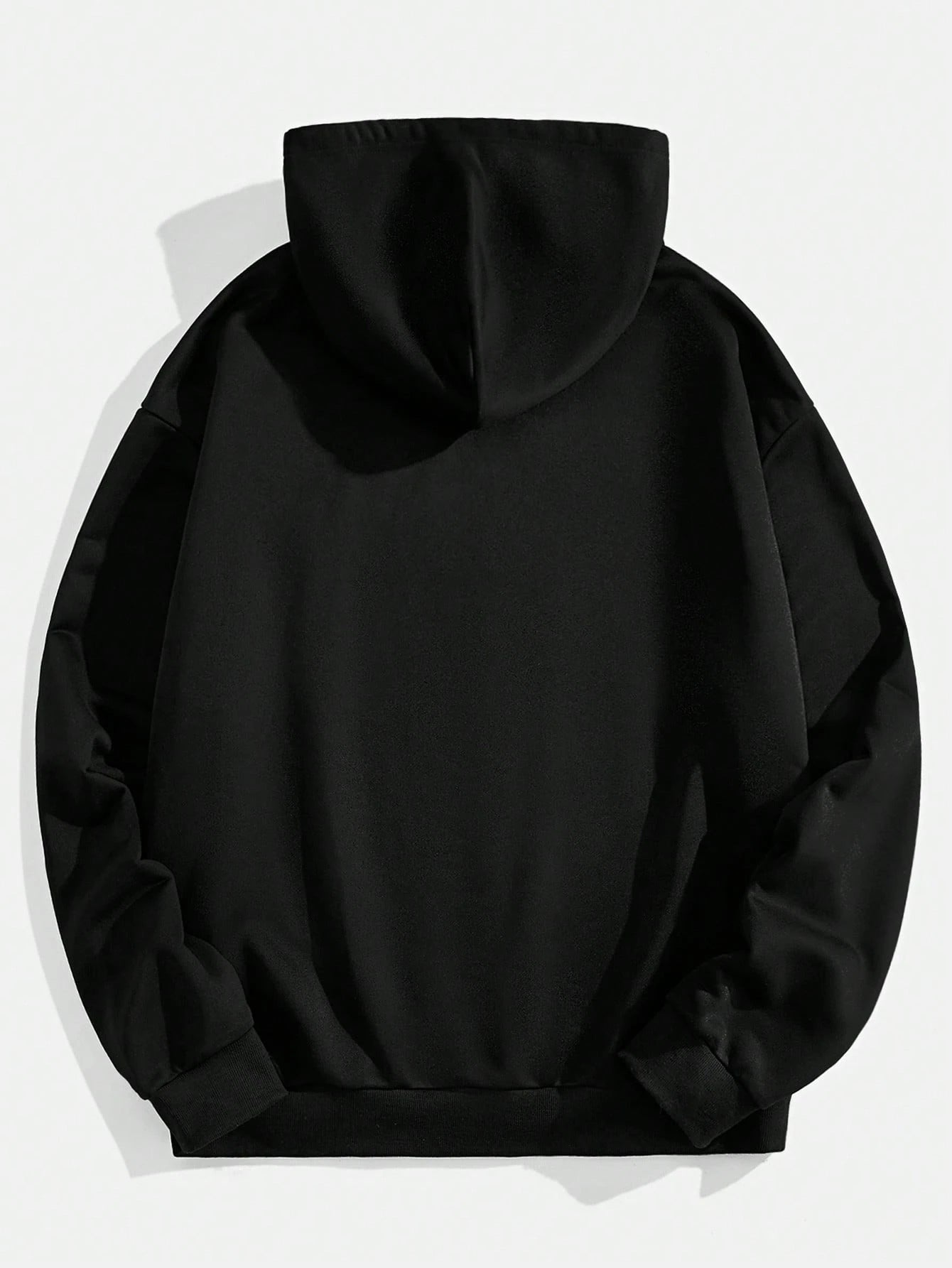 SXV Attitude Casual Fashion Men 3D Figure & Rhinestone Letter Print Drop Shoulder Loose Fit Drawstring Hooded Sweatshirt