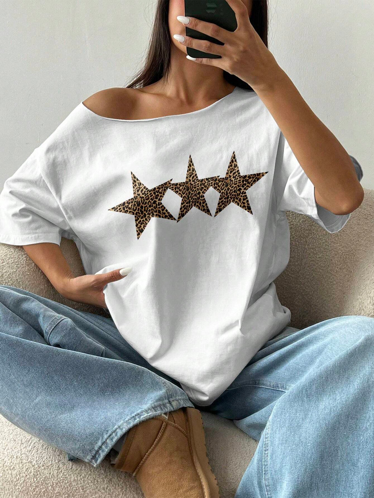 SXV Women's Fashion Fun Print Solid Color Round Neck Short Sleeve T-Shirt