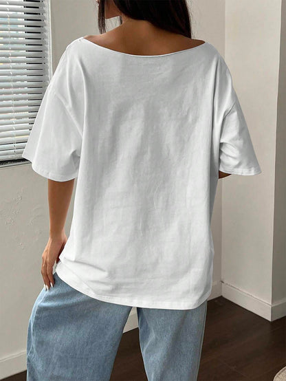 SXV Women's Fashion Fun Print Solid Color Round Neck Short Sleeve T-Shirt