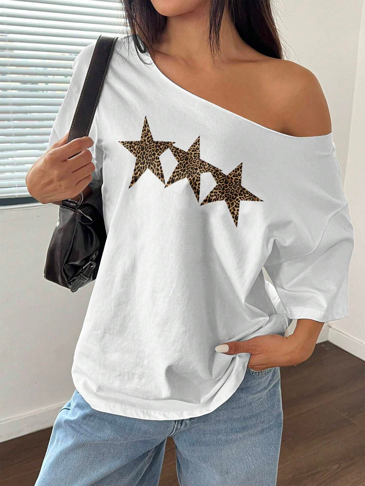 SXV Women's Fashion Fun Print Solid Color Round Neck Short Sleeve T-Shirt