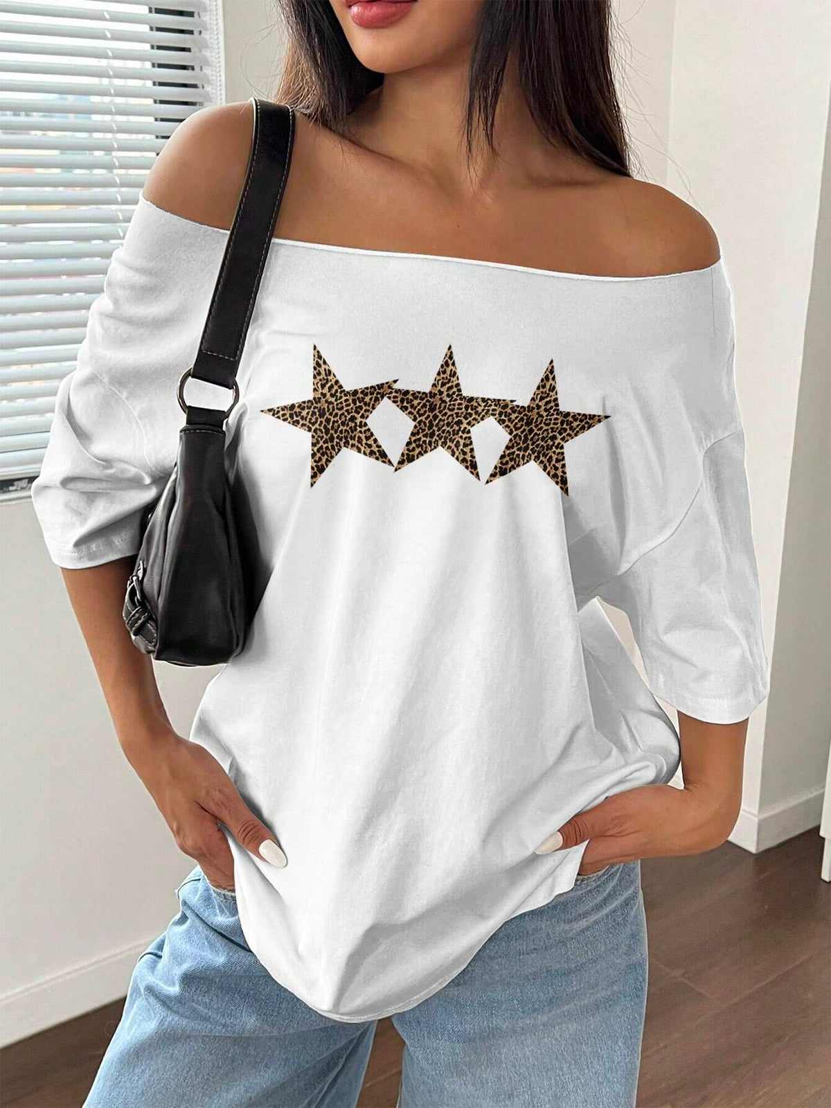 SXV Women's Fashion Fun Print Solid Color Round Neck Short Sleeve T-Shirt