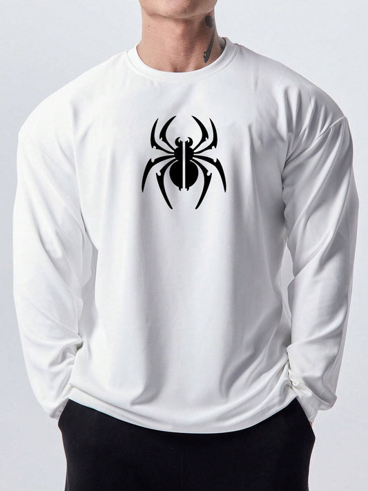 SXV Men's Spider Graphic Print Crew Neck Long Sleeve Fitness & Daily Wear T-Shirt