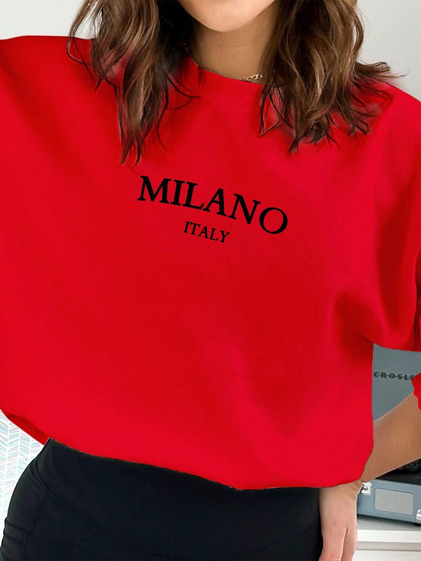 SXV Casual Minimalist Milano Print Pattern Round Neck Long Sleeve Loose Women Sweatshirt Autumn And Winter