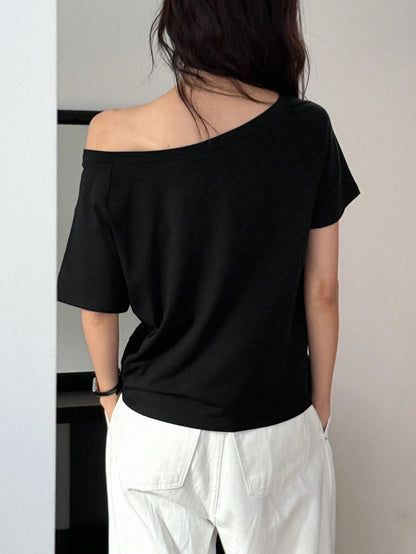 SXV PLAIN OFF SHOULDER BLACK TSHIRT
