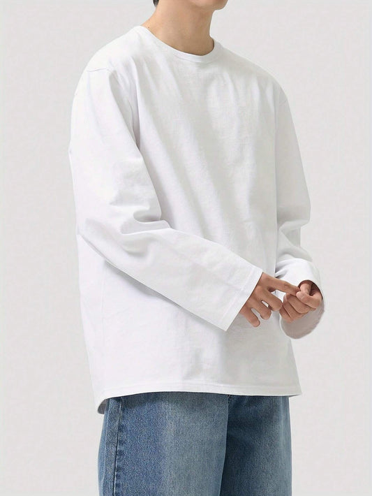 SXV Men's Plain Crew Neck Long Sleeve Casual T-Shirt, Spring & Summer