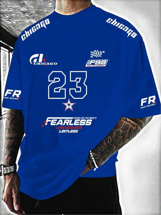 SXV  'chicago 23 fair racing’ Printed Cool Aesthetic Oversized Baggy T-shirt