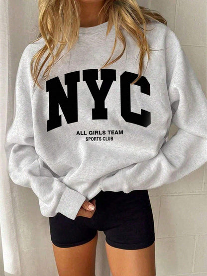 SXV Women's Letter Print Crew Neck Long Sleeve Casual Loose Fit Sweatshirt