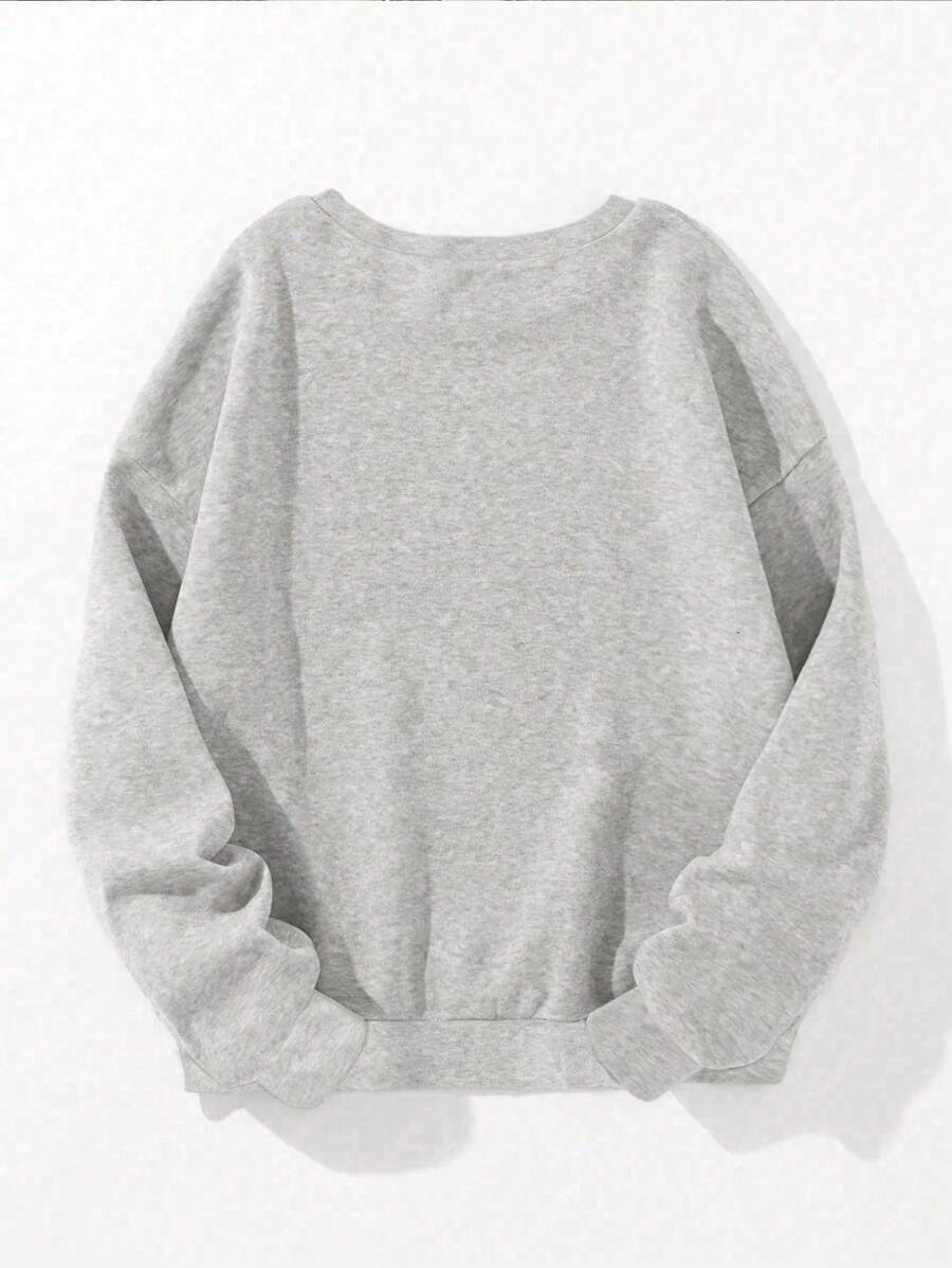 SXV Women's Letter Print Crew Neck Long Sleeve Casual Loose Fit Sweatshirt