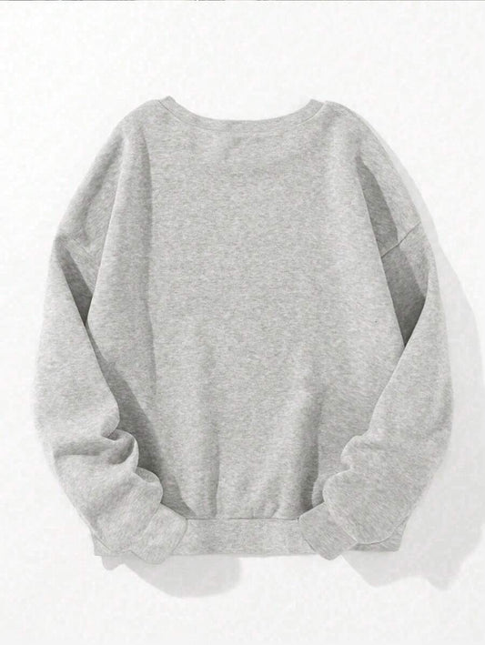 SXV Women's Letter Print Crew Neck Long Sleeve Casual Loose Fit Sweatshirt