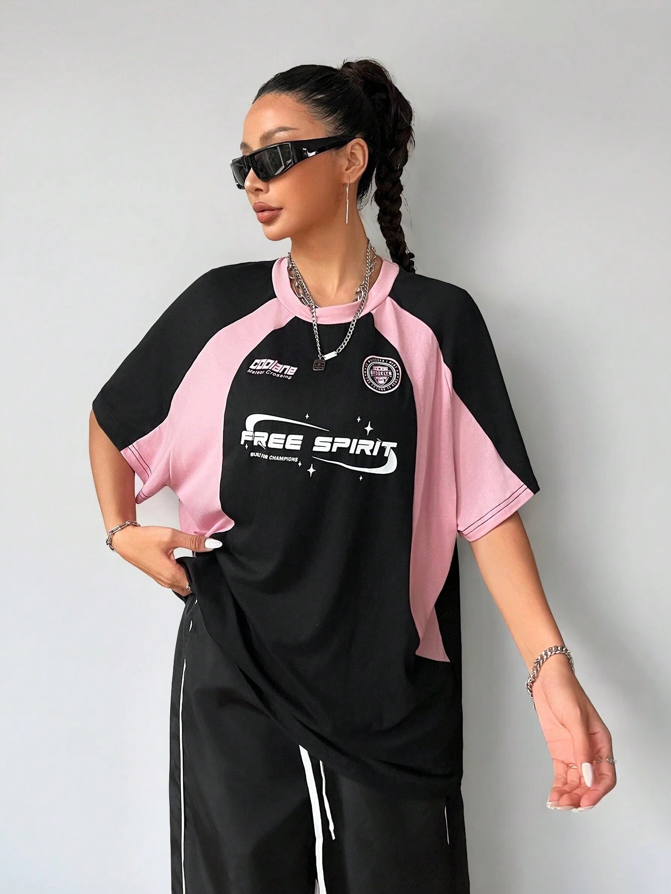 SXV 'free spirit’ Printed Cool Aesthetic Colorblocked Racing Oversized Baggy T-shirt