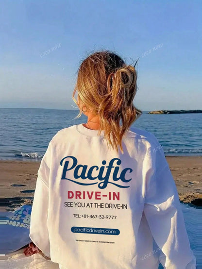 SXV Pacific drive in Women Casual Letter Print Crew Neck Oversized Cute Loose Long Sleeve T-Shirt Top, Autumn