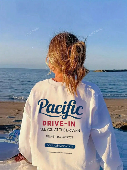 SXV Pacific drive in Women Casual Letter Print Crew Neck Oversized Cute Loose Long Sleeve T-Shirt Top, Autumn