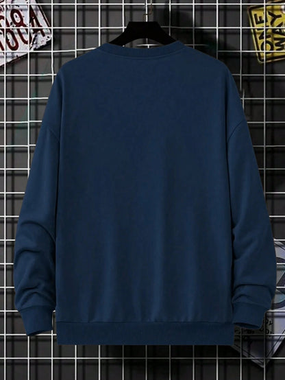 SXV Men's Letter Print Round Neck Long Sleeve Slim Fit Casual Lightweight Sweatshirt, Spring