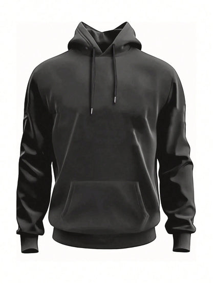 SXV Men's Solid Color Drop Shoulder Long Sleeve Drawstring Pocket Casual Hoodie, Autumn