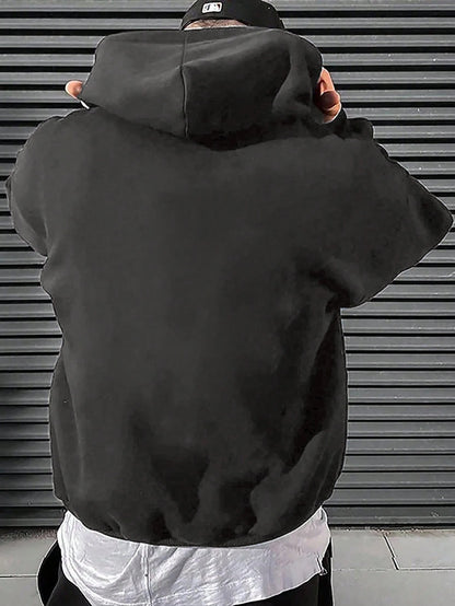 SXV Men's Solid Color Drop Shoulder Long Sleeve Drawstring Pocket Casual Hoodie, Autumn