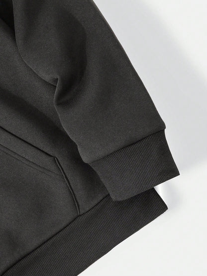 SXV Men's Solid Color Drop Shoulder Long Sleeve Drawstring Pocket Casual Hoodie, Autumn