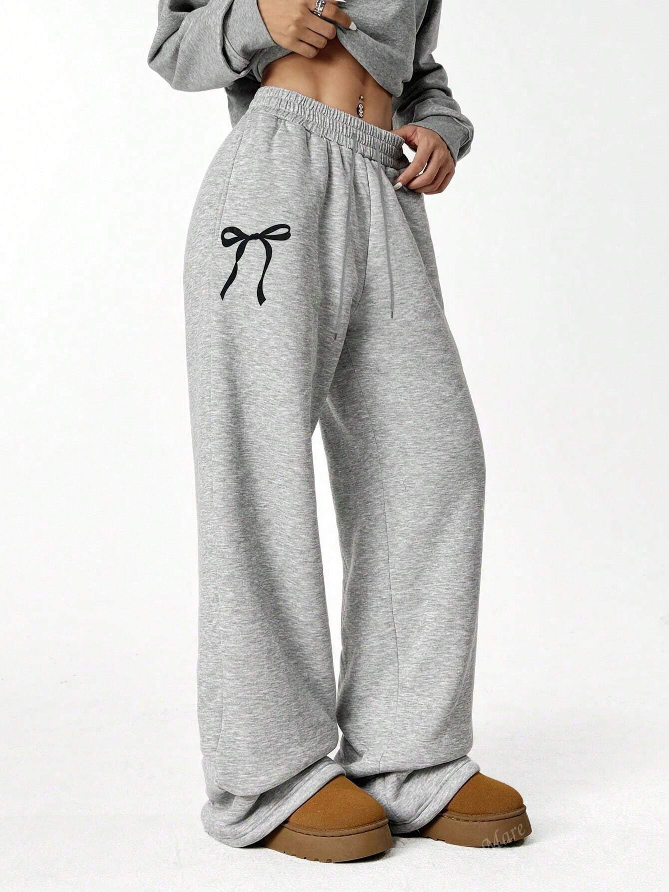 SXV Tween Girls Grey Casual Sweatpants With Butterfly Print, Y2K Straight Leg Loose Pants, Warm And Cozy For Autumn