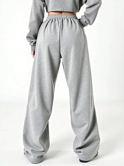 SXV Tween Girls Grey Casual Sweatpants With Butterfly Print, Y2K Straight Leg Loose Pants, Warm And Cozy For Autumn