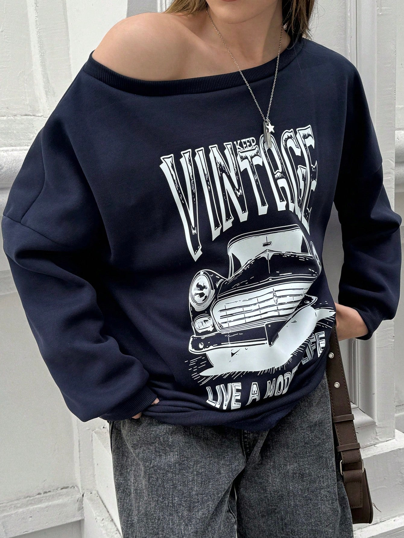 Women's Casual Car Letter Print Sweatshirt For Autumn Pullover Fall Outfit