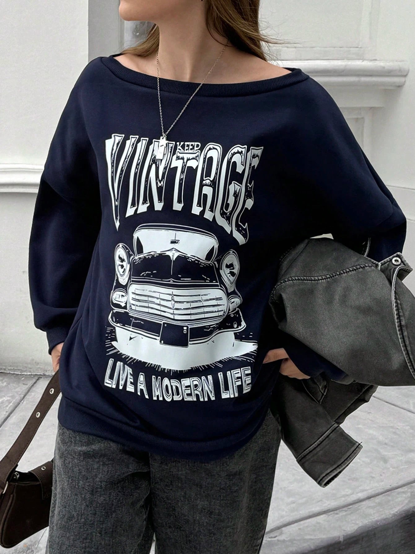 Women's Casual Car Letter Print Sweatshirt For Autumn Pullover Fall Outfit