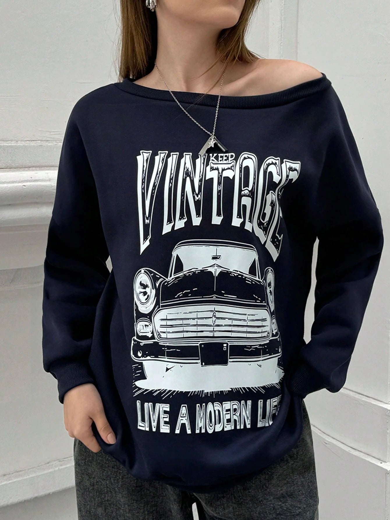 Women's Casual Car Letter Print Sweatshirt For Autumn Pullover Fall Outfit