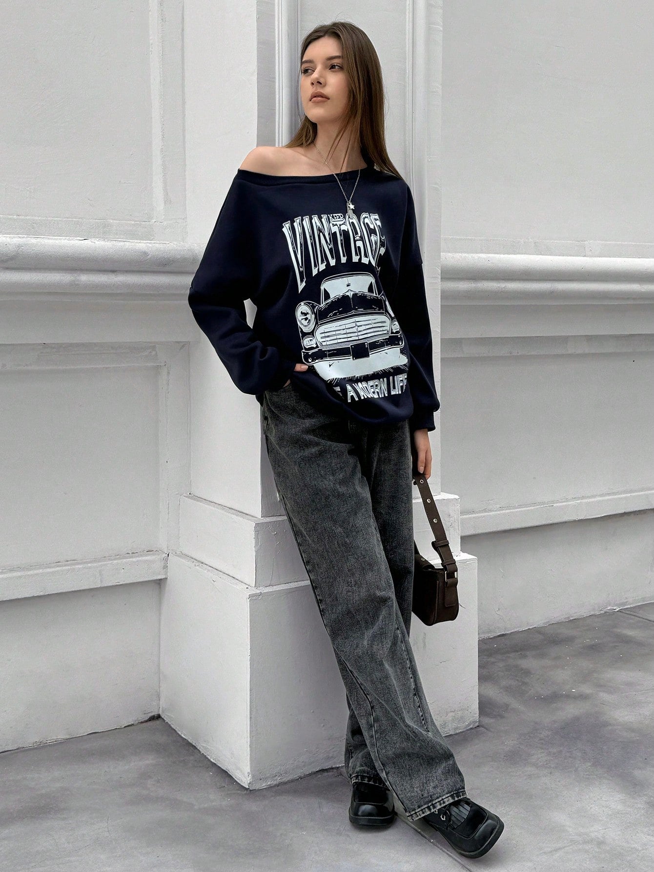 Women's Casual Car Letter Print Sweatshirt For Autumn Pullover Fall Outfit