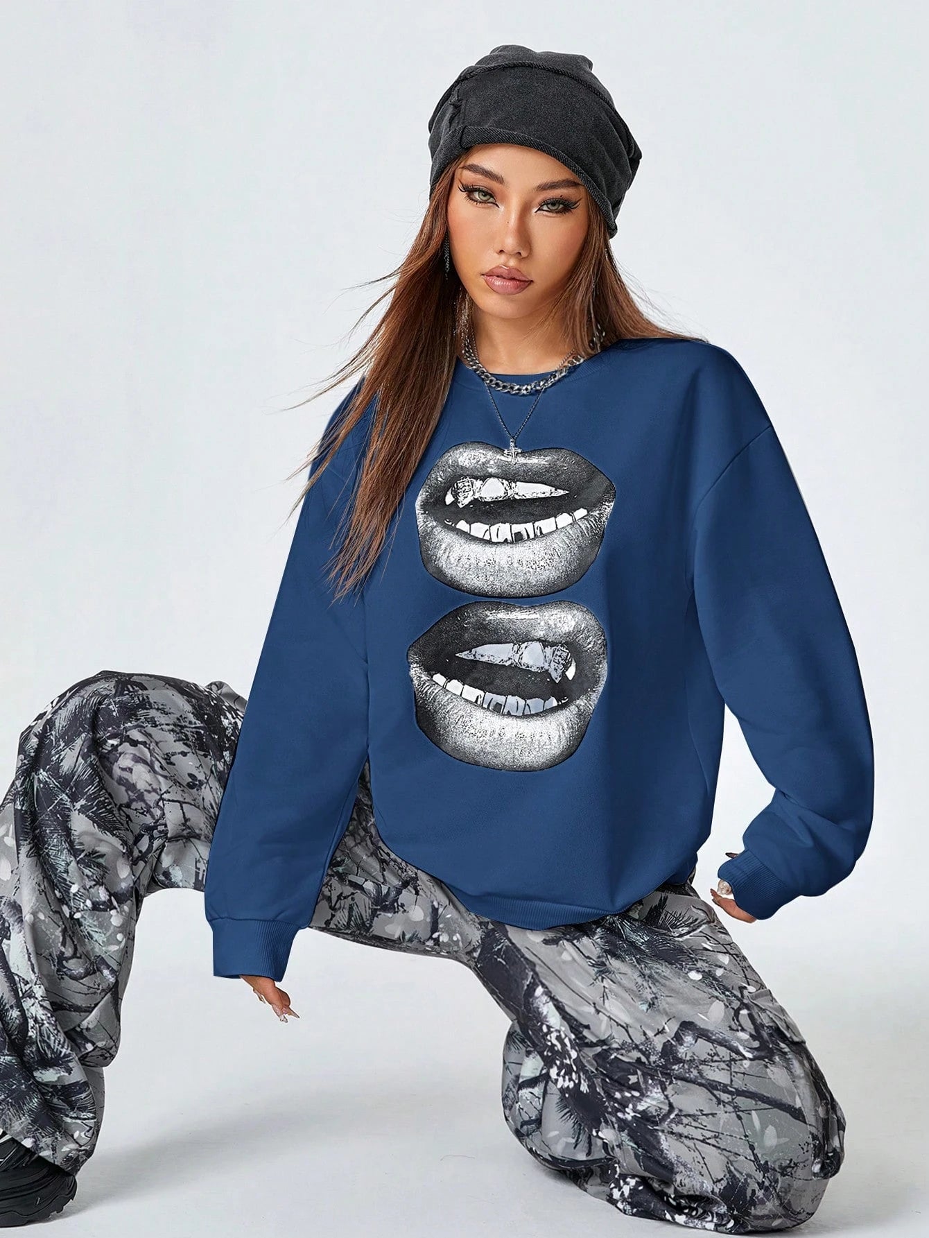 SXV Women's Y2K Streetwear Vintage Casual Graphics Loose Jumpers