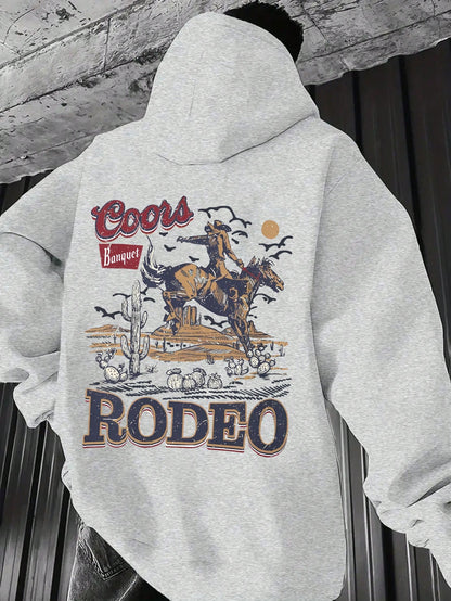 SXV RODEO Men's Casual Letter Print Hoodie With Pocket - Comfortable