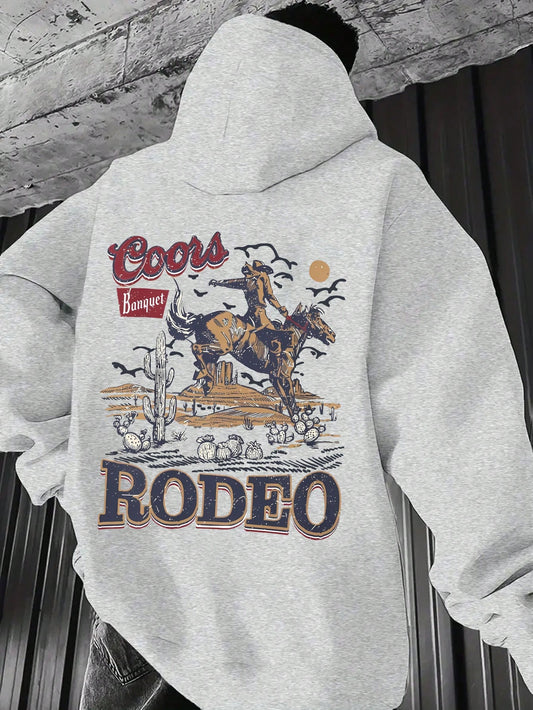 SXV RODEO Men's Casual Letter Print Hoodie With Pocket - Comfortable