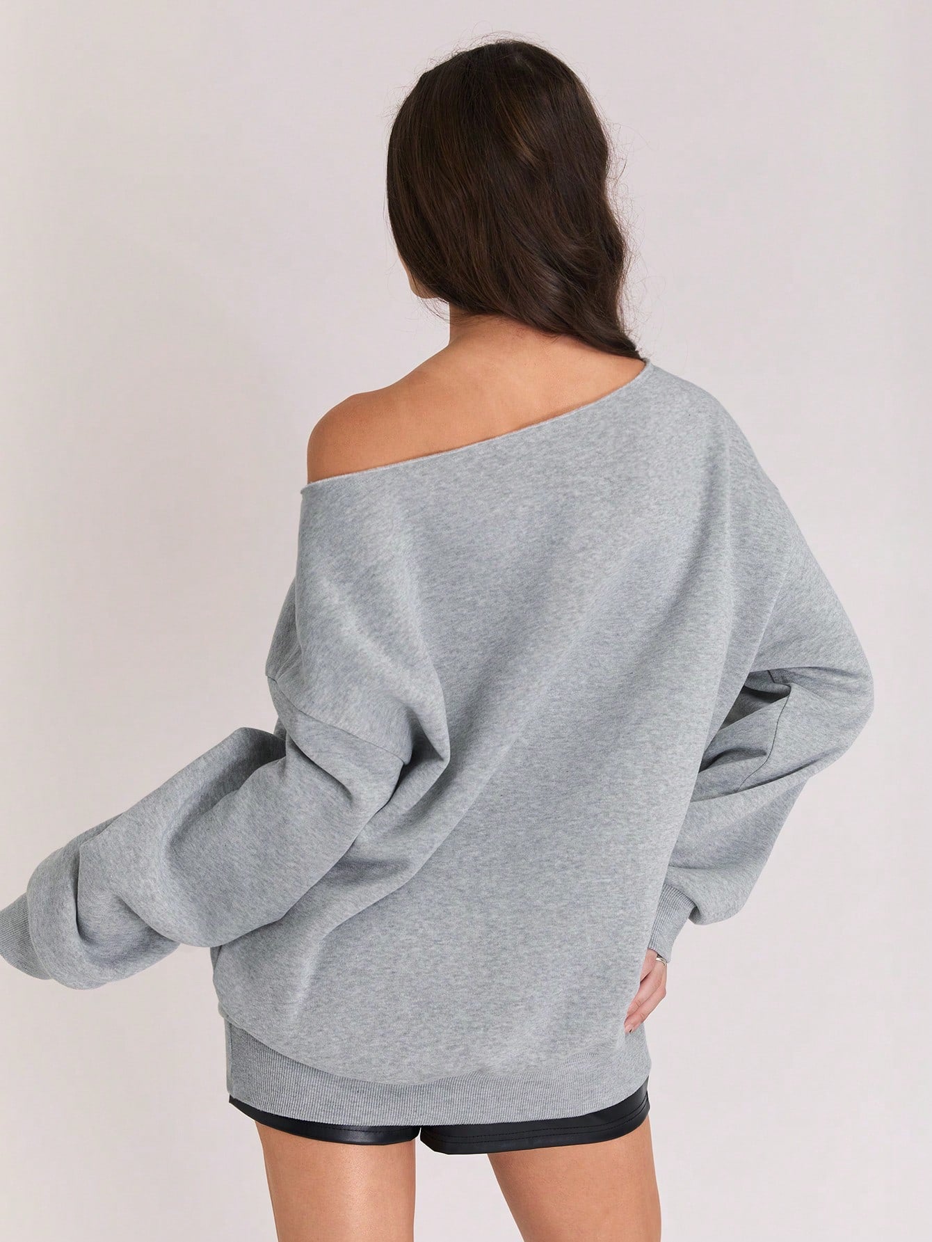 SXV Women's Fleece Sweatshirt With Design, Open Shoulder, Casual, Everyday Wear For Winter