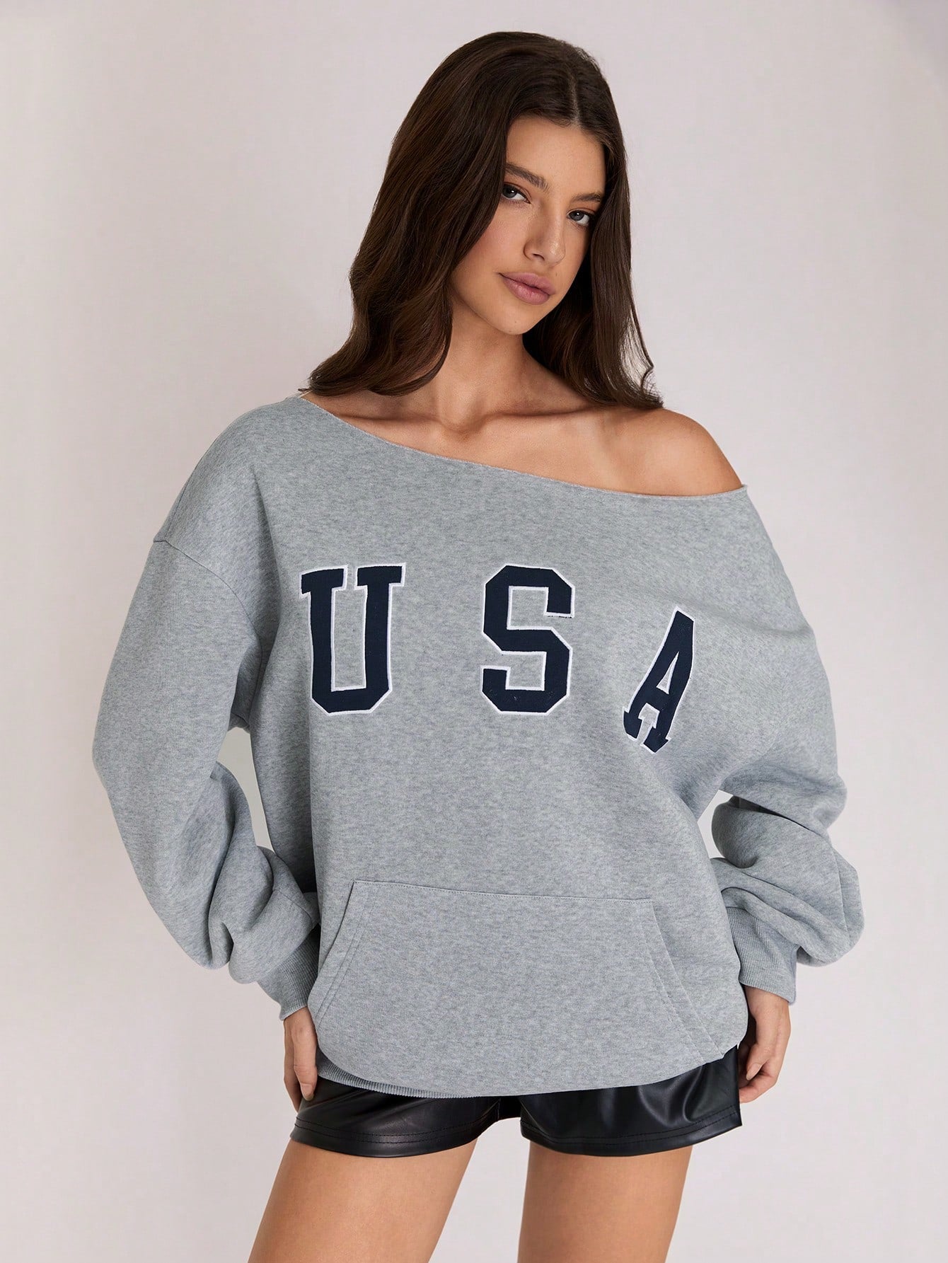 SXV Women's Fleece Sweatshirt With Design, Open Shoulder, Casual, Everyday Wear For Winter