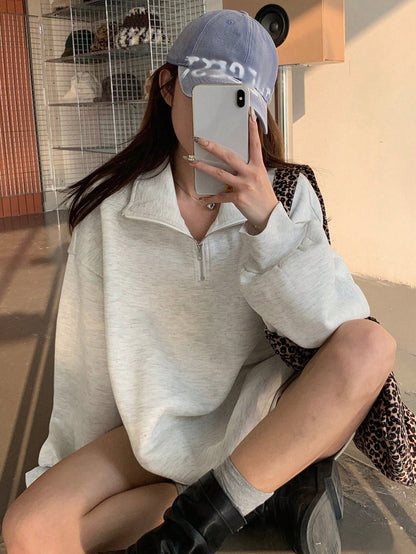 SXV Women's Oversized Half zipped Collar Pullover Sweatshirt