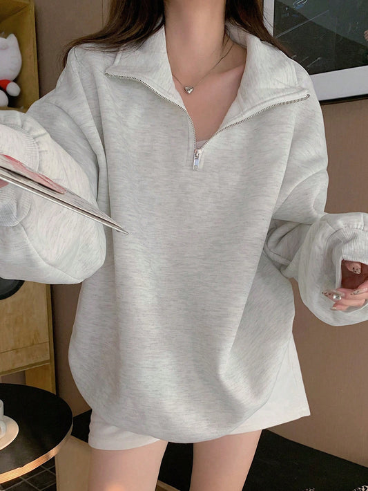 SXV Women's Oversized Half zipped Collar Pullover Sweatshirt