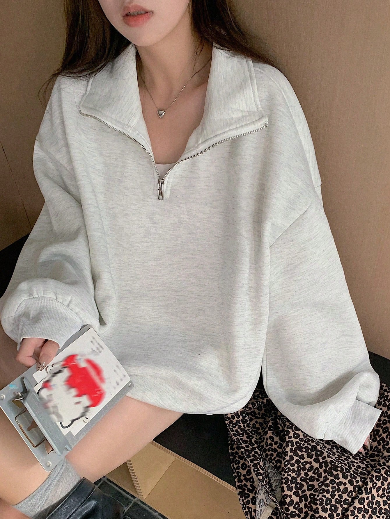 SXV Women's Oversized Half zipped Collar Pullover Sweatshirt