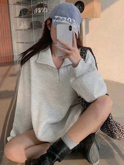 SXV Women's Oversized Half zipped Collar Pullover Sweatshirt