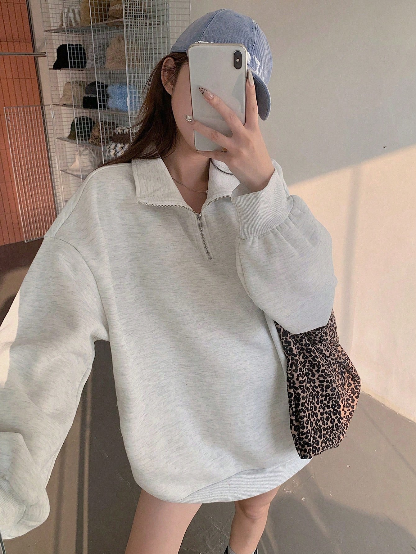 SXV Women's Oversized Half zipped Collar Pullover Sweatshirt