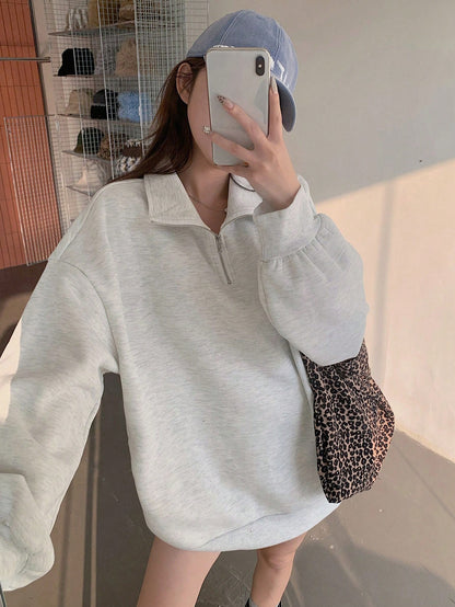 SXV Women's Oversized Half zipped Collar Pullover Sweatshirt