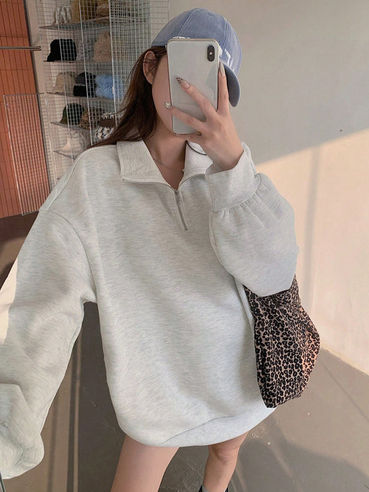 SXV Women's Oversized Half zipped Collar Pullover Sweatshirt