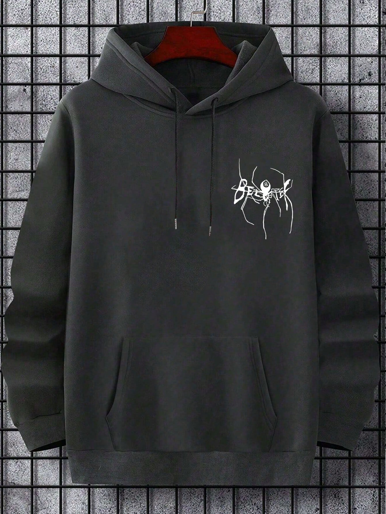 SXV Men's Drawstring Hoodie With Pocket & Spider Print, Casual Sweatshirt