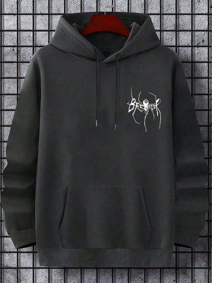 SXV Men's Drawstring Hoodie With Pocket & Spider Print, Casual Sweatshirt