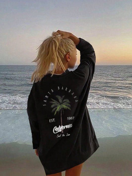 SXV 'surf the sun' Printed Cool Aesthetic Oversized Full Sleeves Baggy T-shirt